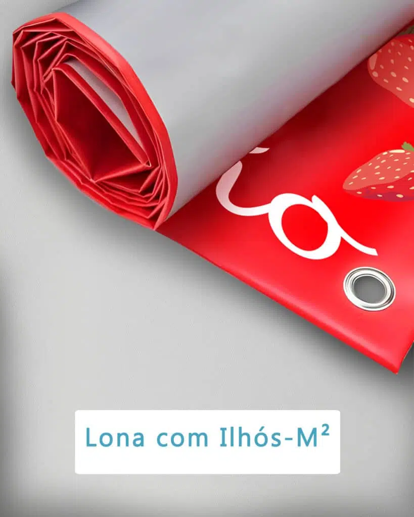 Lona personalizada com ilhos-M para cortinas e organização de ambientes.
