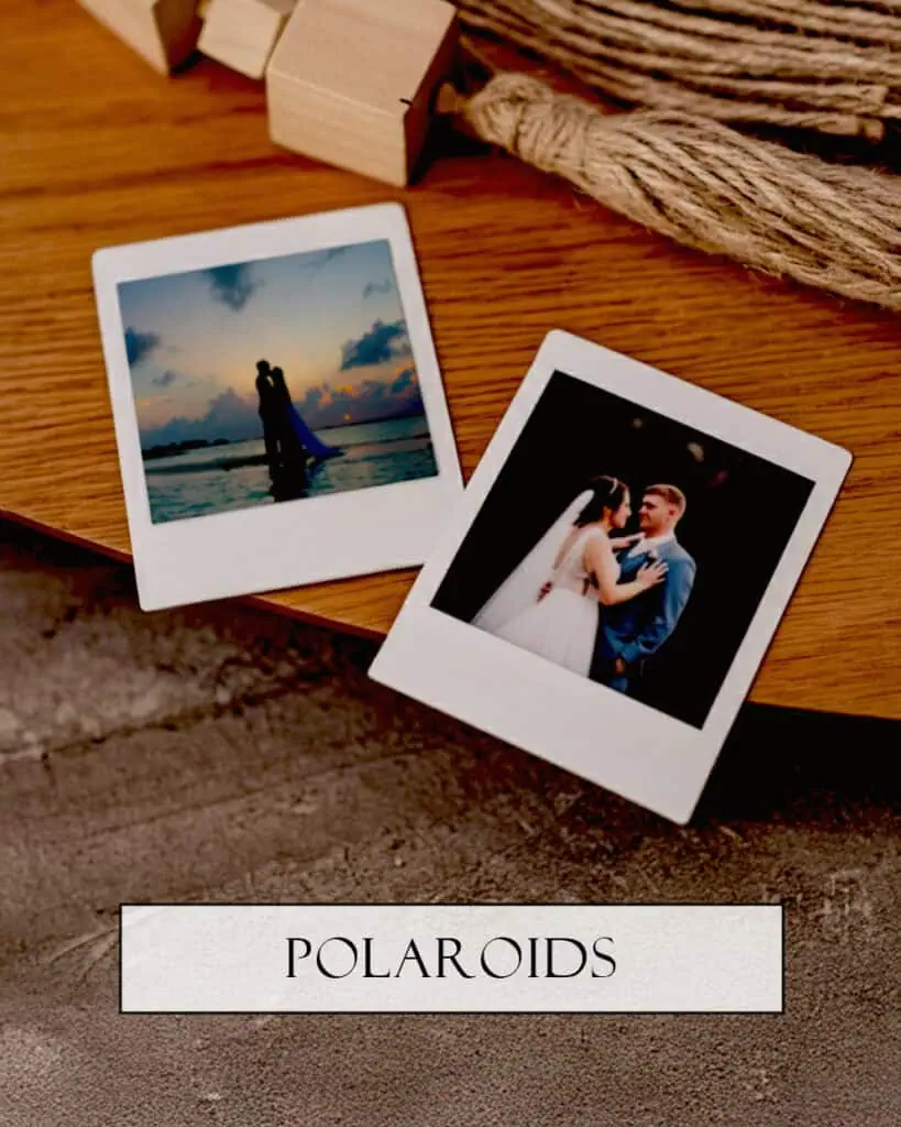 1. Fotos instantâneas de casais, estilo Polaroid, em momentos especiais e românticos.