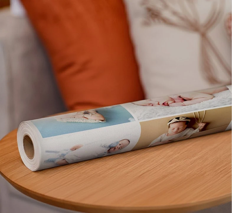Fotografia de papel de parede personalizado com fotos de família e momentos especiais.